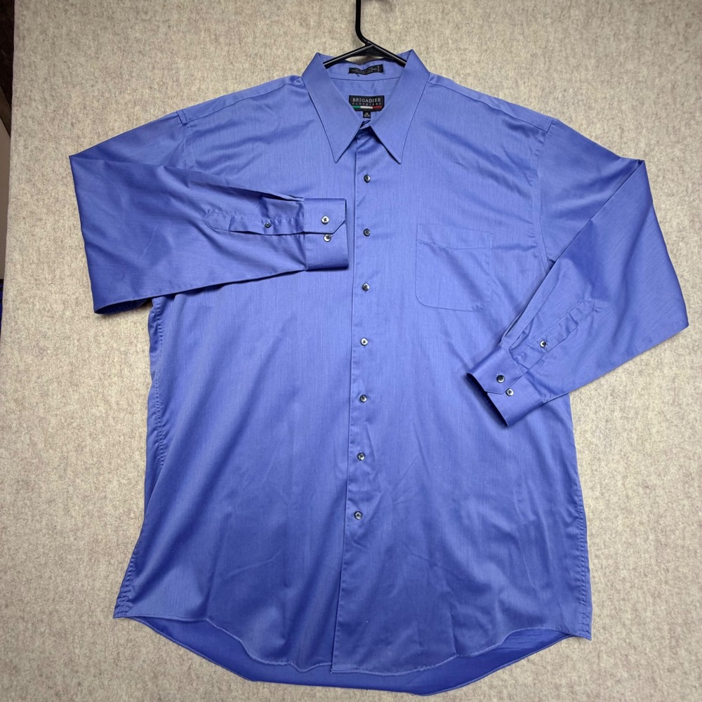Brigadier Clothiers Button Down Mens 18 36/37 Solid Blue Cotton Tailored